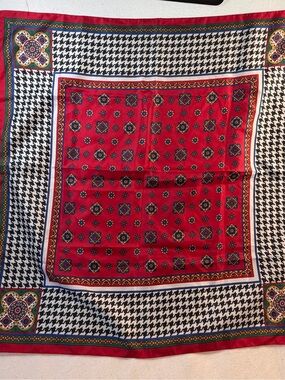 Avon Red, Black, White & Blue Patterned Silk-Look Scarf